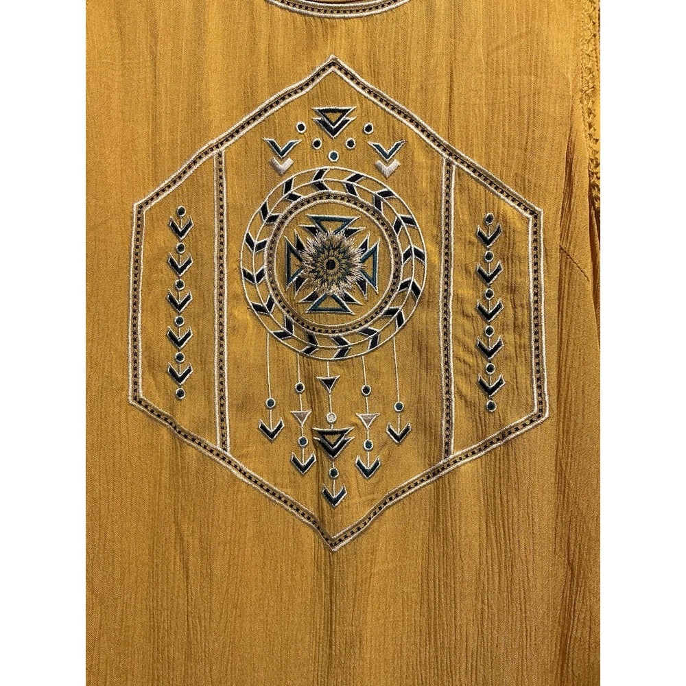 Wrangler Retro S Mini Dress Gold Yellow Western Boho Aztec New Embroidered